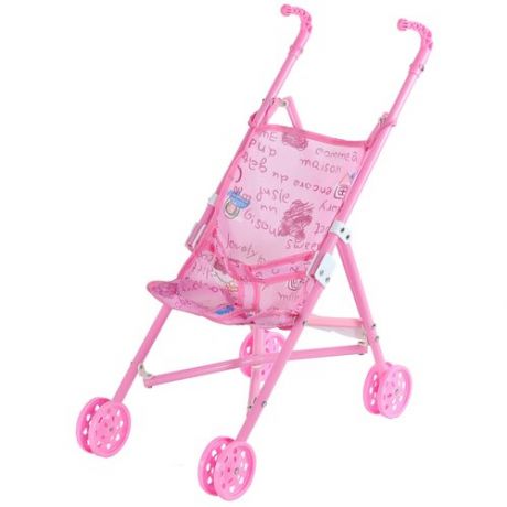 Прогулочная коляска-трость для кукол складная, детские ролевые игрушки,игра в "дочки-матери",цвет розовый,стильный принт с надписями, пластик,игрушка для детей,игрушка для девочек,в/п 43*21*49 см