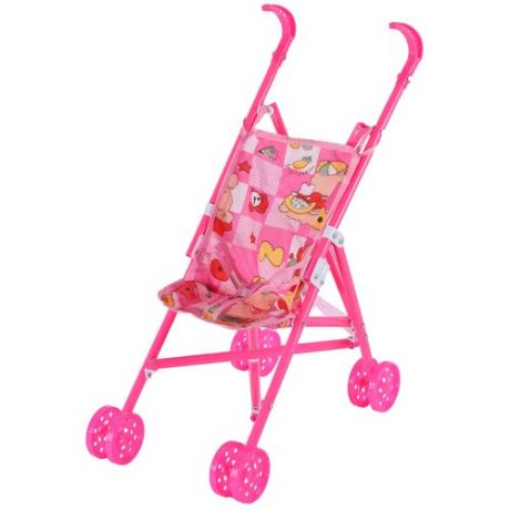 Прогулочная коляска-трость для кукол, детские ролевые игрушки,игра в "дочки-матери",цвет розовый,стильный принт в крупную клетку, пластик,игрушка для детей,игрушка для девочек ,в/п 23*35,5*49 см