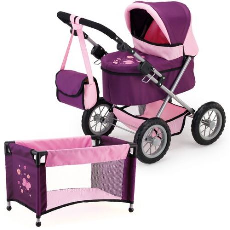 Набор для кукол Trendy: коляска и кроватка Фиолетово-розовый