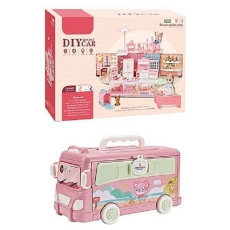 Игровой набор для девочки, Дом на колесах, с куколками и аксессуарами, размер автобуса - 31 х 15 х 17 см.