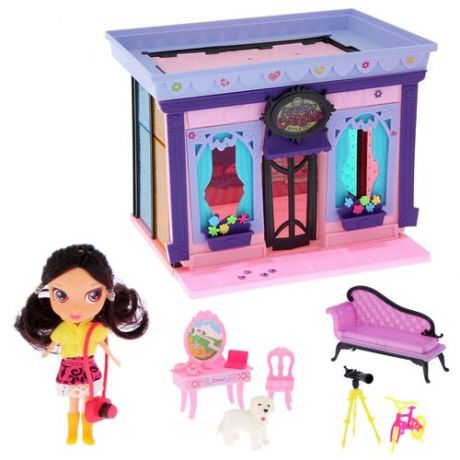 Домик кукольный для девочек с мебелью 5001 HAPPY COTTAGE, 120 деталей, кукла, велосипед, собачка, 53х35х7 см