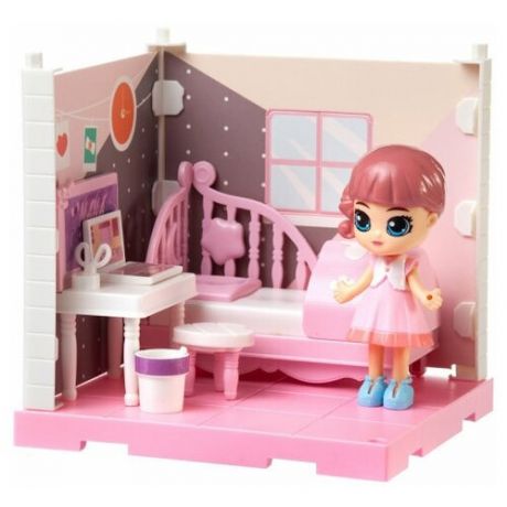 Модульный домик (собери сам), 1 секция. Мини-кукла в спальне, в наборе с аксессуарами ABtoys (АБтойс) WJ-14332