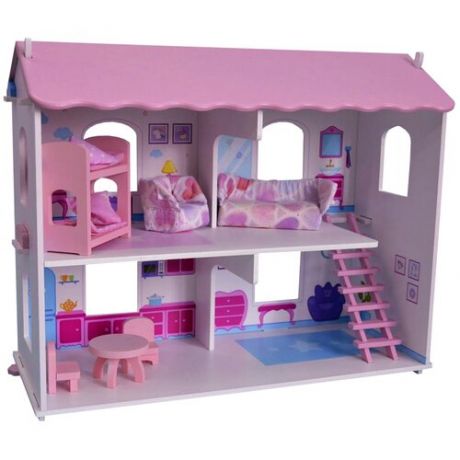 PAREMO кукольный домик "Виктория" с интерьером и мебелью, PD218-04, белый/розовый