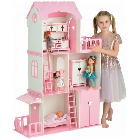 Vallery кукольный домик с мебелью "Жемчужина" (135х90х35см) ваниль-роза