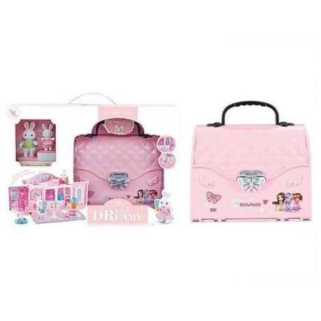 Кукольный дом с флоксовыми животными в сумочке /Мебель для кукол /Домик в чемоданчике с аксессуарами