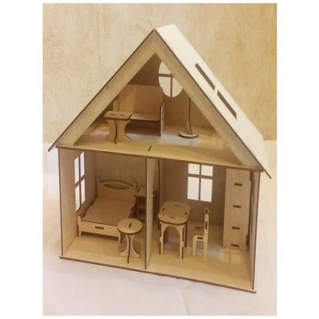 Кукольный домик с мебелью деревянный (9 предметов)