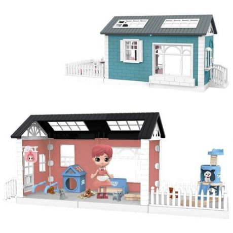 Модульный домик (собери сам), 3 секции. Мини-кукла с питомцами и их домиками, в наборе с аксессуарам