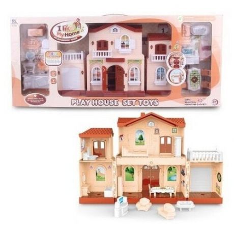 Дом кукольный Мой новый дом с мебелью, средний, розовый, сборный, со звуковыми и световыми эффектами, в коробке - Junfa Toys [WK-15509]