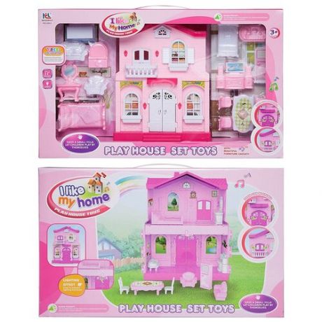 Дом кукольный Мой новый дом с мебелью, малый, розовый, сборный, со звуковыми и световыми эффектами, в коробке - Junfa Toys [WK-15511]