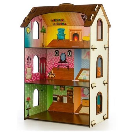 Деревянный домик с цветными обоями "Лоли"