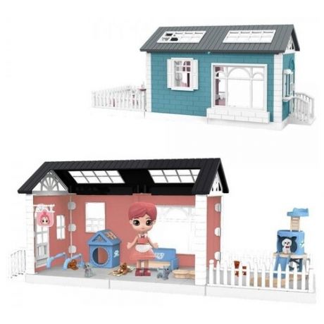 Игровой набор ABtoys Модульный домик (собери сам), 3 секции. Мини-кукла с питомцами и их домиками, в наборе с аксессуарами