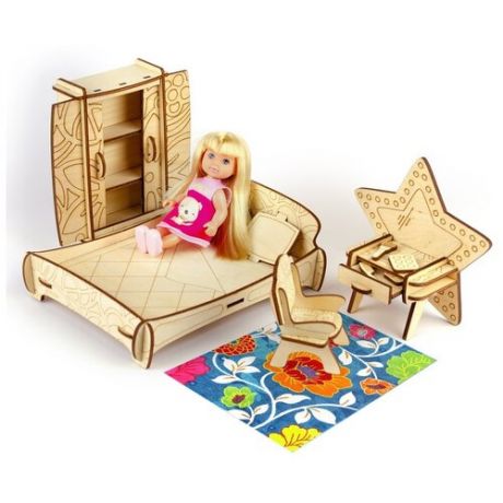 Мебель для кукол Теремок Теремок, 10-15 см, Спальня "Цветочки" (КМ-9)