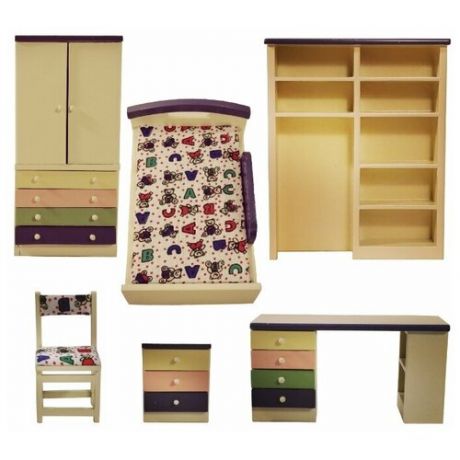 Коллекционная кукольная мебель "ErnstBeck M&SV", набор "Детская комната, цветной декор"