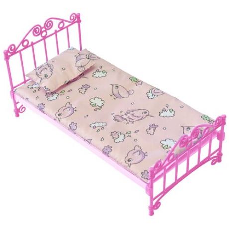 Кроватка розовая с постельным бельем для куклы, игрушка Огонек ОГ1427