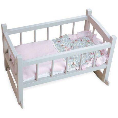 Petitcollin lits berce lonnette en bois laque pour poupee jusqu`a 40 cm (Кроватка для кукол Петитколлин до 40 см серо-голубая)