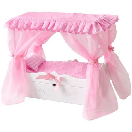 Мебель для кукол Мега Тойс игрушечная кроватка для куклы с царским балдахином, постельным бельем и выдвижным ящиком / белая