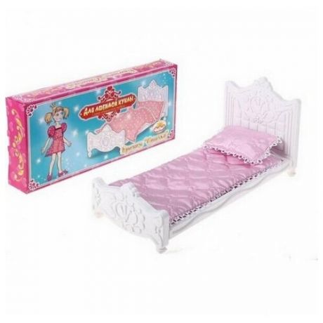 Набор мебели для спальни Кровать Сонечка с постельным бельем (Для любимой куклы) 35,5х5х16,5 см.
