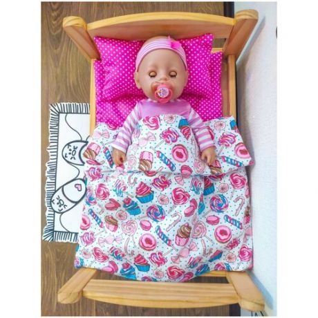 Комплект для большой куклы Lili Dreams: одеяло, подушка, матрас, Сластена