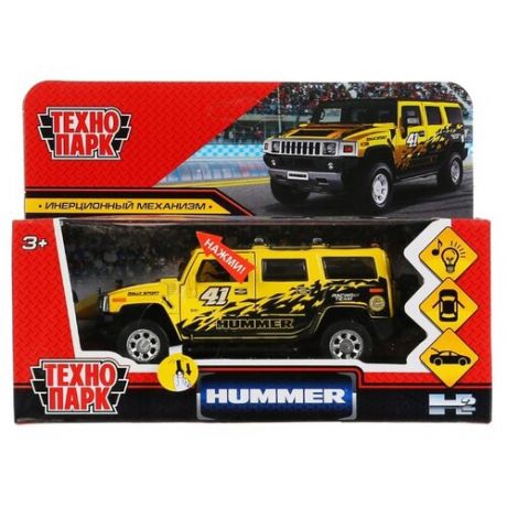 Машина металлическая Технопарк свет и звук, "Hummer H2 спорт" 12 см, инерция, желтый (HUM2-12SLSRT- YE)