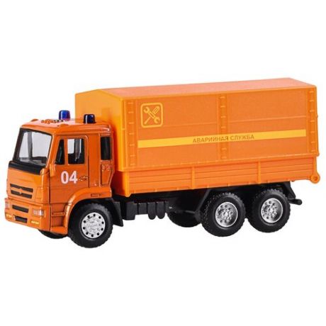 Детская инерционная металлическая машинка PlaySmart, модель Грузовик КАМАЗ Аварийная служба, оранжевый