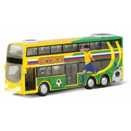 Автобус ТЕХНОПАРК двухэтажный Футбол CT10-054-6, 16 см, зеленый/желтый