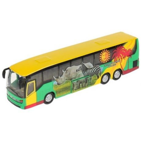 Автобус ТЕХНОПАРК экскурсионный CT10-025-1 1:43, 16 см, желтый/зеленый