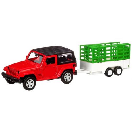 Внедорожник Автопанорама Jeep Wrangler c прицепом 1:43, красный/белый/зеленый