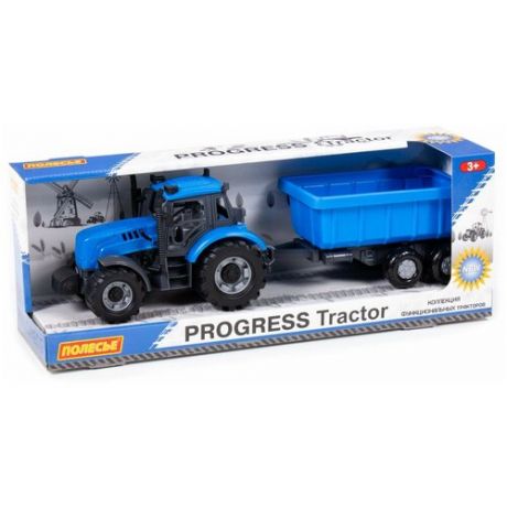 Трактор "Прогресс " Полесье с прицепом инерционный (синий) (в коробке) 91277