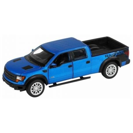 Автопанорама Машина металлическая Ford F-150 SVT Raptor 1:34, инерция, световые и звуковые эффекты, открываются двери, капот, цвет синий