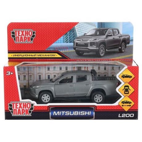 Машина Технопарк металл, Mitsubishi L200 Pickup, матовый, серый, 13 см, открываются двери и багажник, коробка (L200-12FIL-GY)