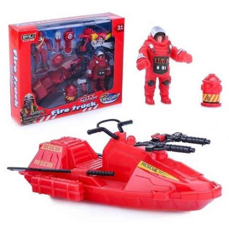 Пожарный набор Oubaoloon "Пожарный", с лодкой, мотоциклом, 2 солдатами, в коробке (9932B)