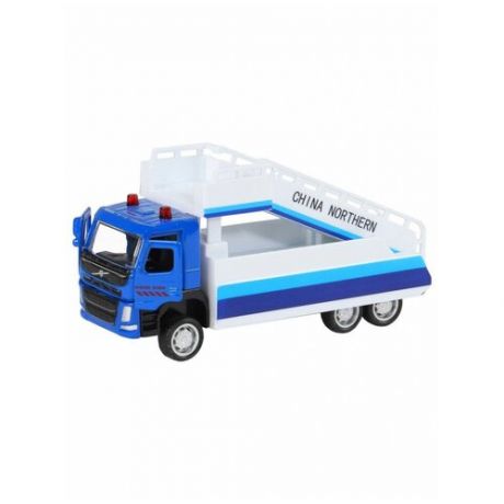Машинка металлическая инерционная VOLVO FM Пассажирский трап, масштаб 1:72, цвет синий, автопанорама
