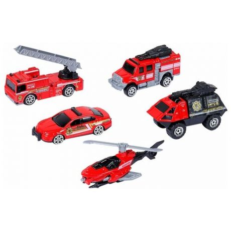 Набор металлических машинок ТМ AUTODRIVE, 5 машинок, пожарная техника, спецтранспорт, для детей, для мальчиков, М1:64, красный