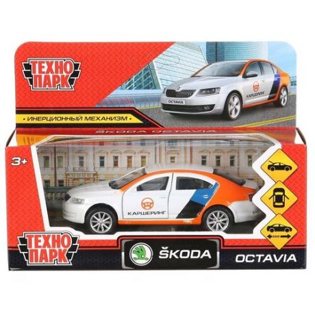 Машина металлическая Технопарк "Skoda Octavia Каршеринг" 12 см, открываются двери, инерция (OCTAVIA-12DEL-WH)