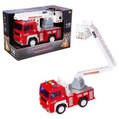 Машинка инерционная ABtoys Пожарная машина с белой лестницей со звуковыми и световыми эффектами 1:20, 24x12x15.5 см
