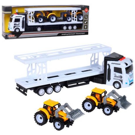 Игрушечная машинка Автовоз с 2-мя тракторами ТМ AUTODRIVE, фрикционный, грузовой транспорт, звук, свет, желтый, JB0404521