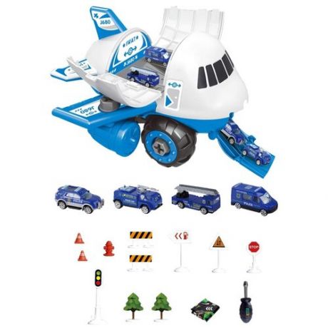 Грузовой транспортный самолёт полиция, синий самолётик, полицейская и пожарная служба сборная модель
