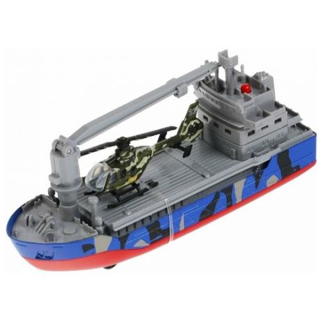 Модель металлическая инерционная Технопарк "Военный транспортный корабль" свет-звук 17 см