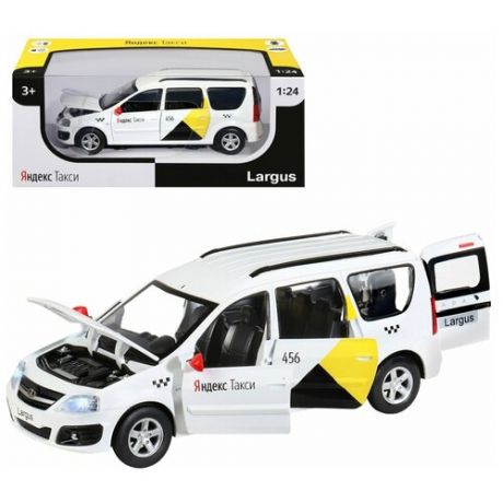 Машинка металлическая Автопанорама Яндекс. Такси Lada Largus, масштаб 1:24, цвет Белый, открываются 4 двери, капот, багажник, звук/свет
