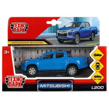 Машина металлическая Mitsubishi L200, 13 см, двери, багаж, инерция, цвет синий