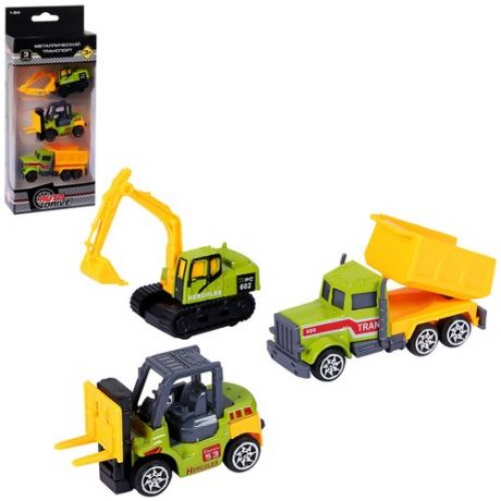 Набор металлических машинок ТМ AUTODRIVE, 3 машинки, сельскохозяйственная техника, спецтранспорт, для детей, для мальчиков, М1:64, зеленый/желтый