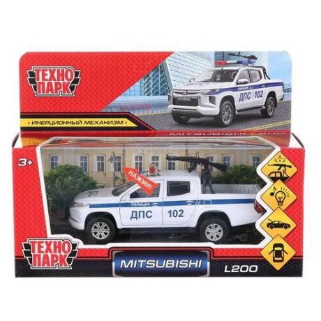 Машина металлическая со светом и звуком MITSUBISHI L200 PICKUP полиция 13 см, двери, Технопарк / модель машинка коллекционная детская