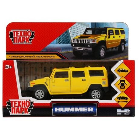 Машина металлическая Технопарк "Hummer H2" 12 см, открываются двери, инерция, желтый (HUM2-12- YE)