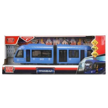 Игрушка Технопарк Трамвай с резинкой, 30 см, синий