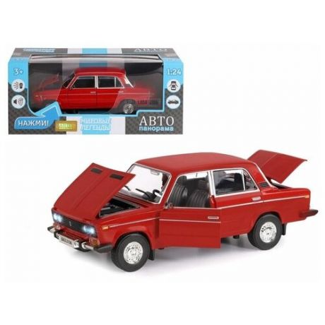 Автопанорама / Машинка металлическая коллекционная модель для мальчиков инерционная ВАЗ 2106, красного цвета, 1:22 свет звук в коробке