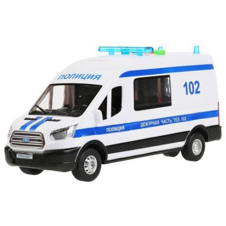 Модель машины Технопарк Ford Transit Полиция, пластиковая, белая, инерционная, свет, звук, 22 см ТRАNSIТVАN-22РLРОL-WН