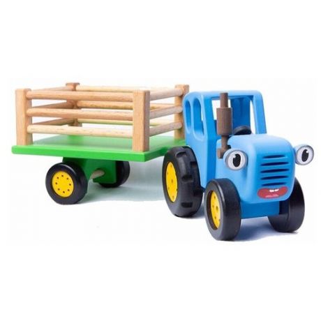 Трактор Bochart Синий трактор с прицепом BT104, 31.5 см, синий/зеленый/бежевый