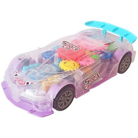 Машина прозрачная с шестеренками со светом и звуком / Детская машинка с шестеренками фиолетовая (батарейки в комплекте)