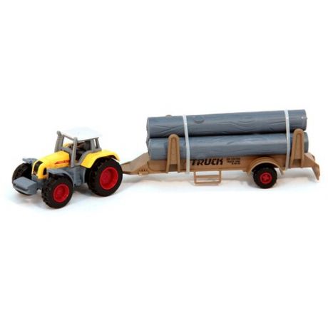 Трактор Hoffmann Трактор и прицеп с дровами (12970) 1:72, 24 см, серый/желтый/красный
