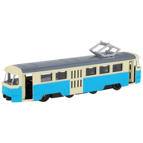 Трамвай инерционный Автопанорама металл, масштаб 1:90, синий, чип на русском языке, свет (JB1251424)